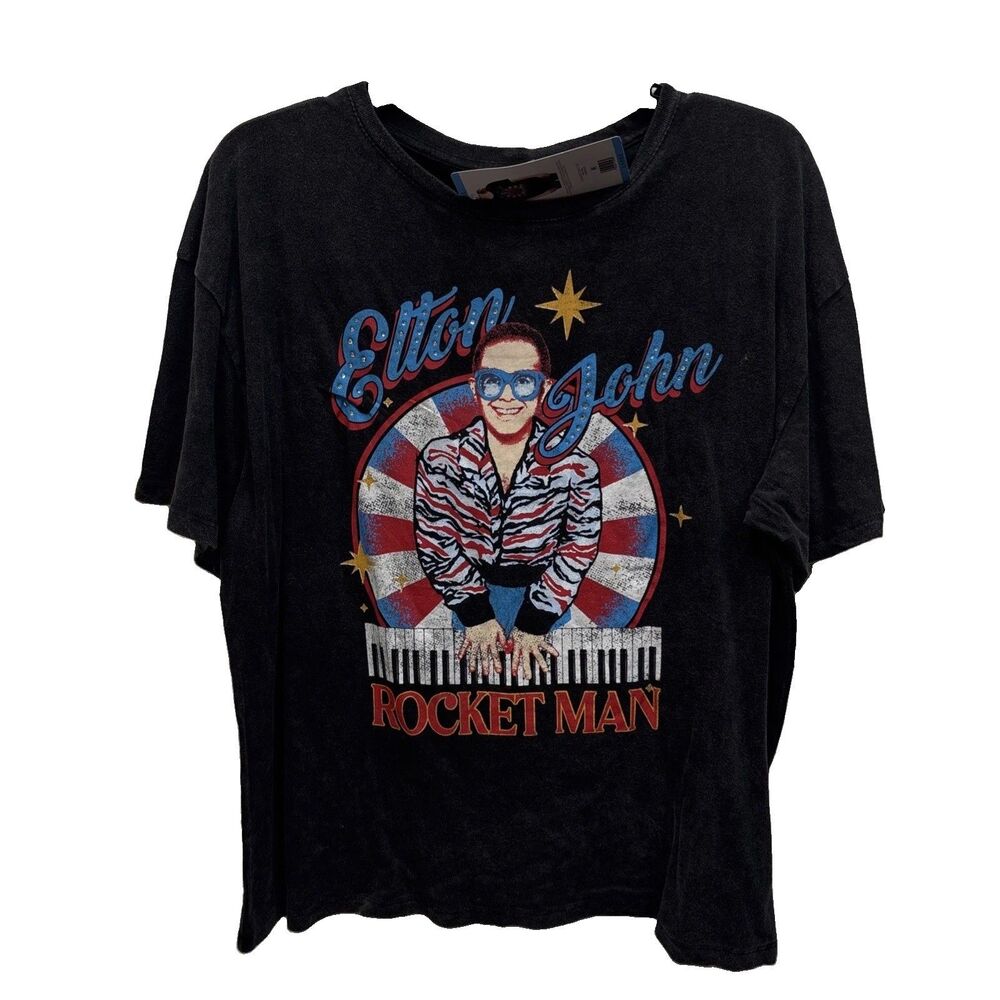 Elton John Rocket Man Retro Trendy Graphic T Shirt Concert L Shirt New Cotton